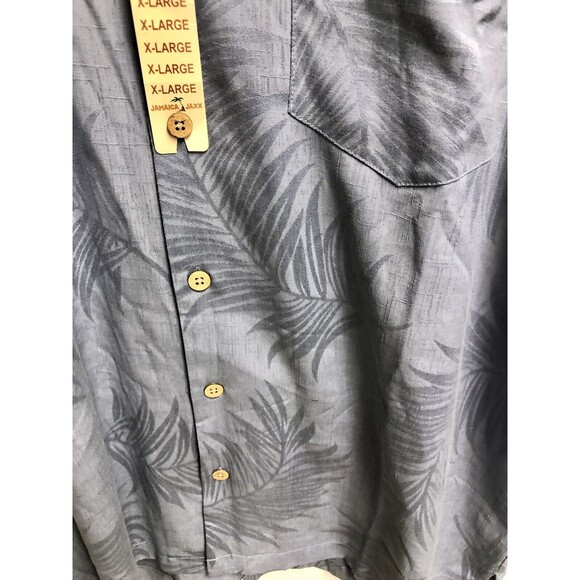 Jimmy Jaxx Button Up Short Sleeve Shirt XL/EG Blue Palm Leaves 100% Silk - Picture 4 of 9